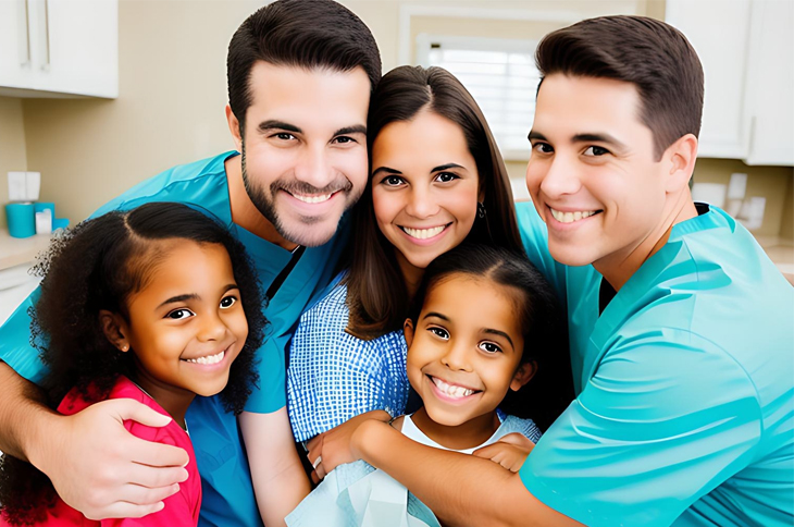 Family of four smiling & hugging l Dentist Burien WA